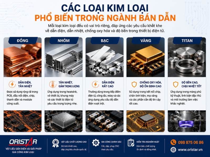 Các Loại Kim Loại Phổ Biến Trong Ngành Bán Dẫn