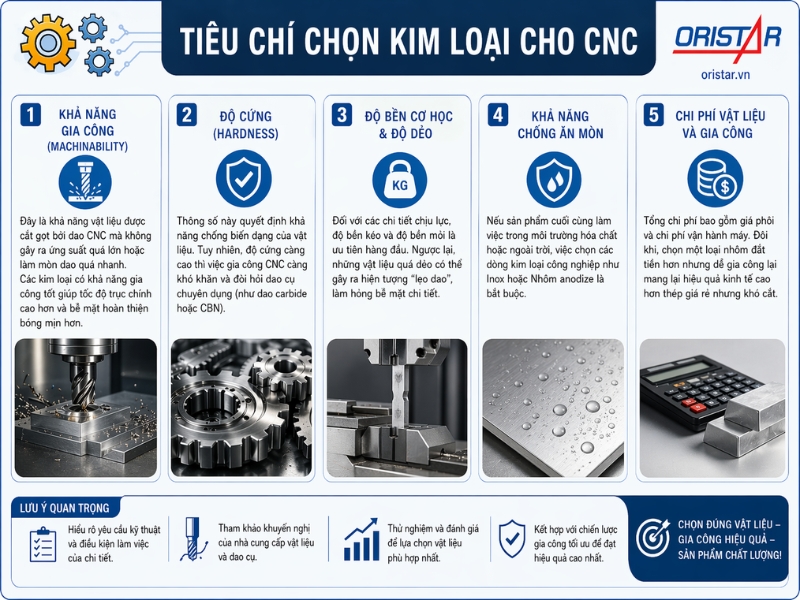 Ti&ecirc;u ch&iacute; chọn kim loại cho CNC