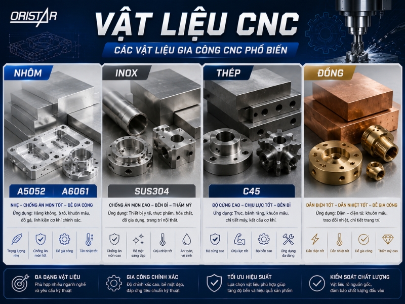 Các Vật Liệu Thường Gia Công CNC