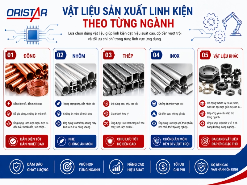 Vật liệu sản xuất linh kiện theo từng ngành